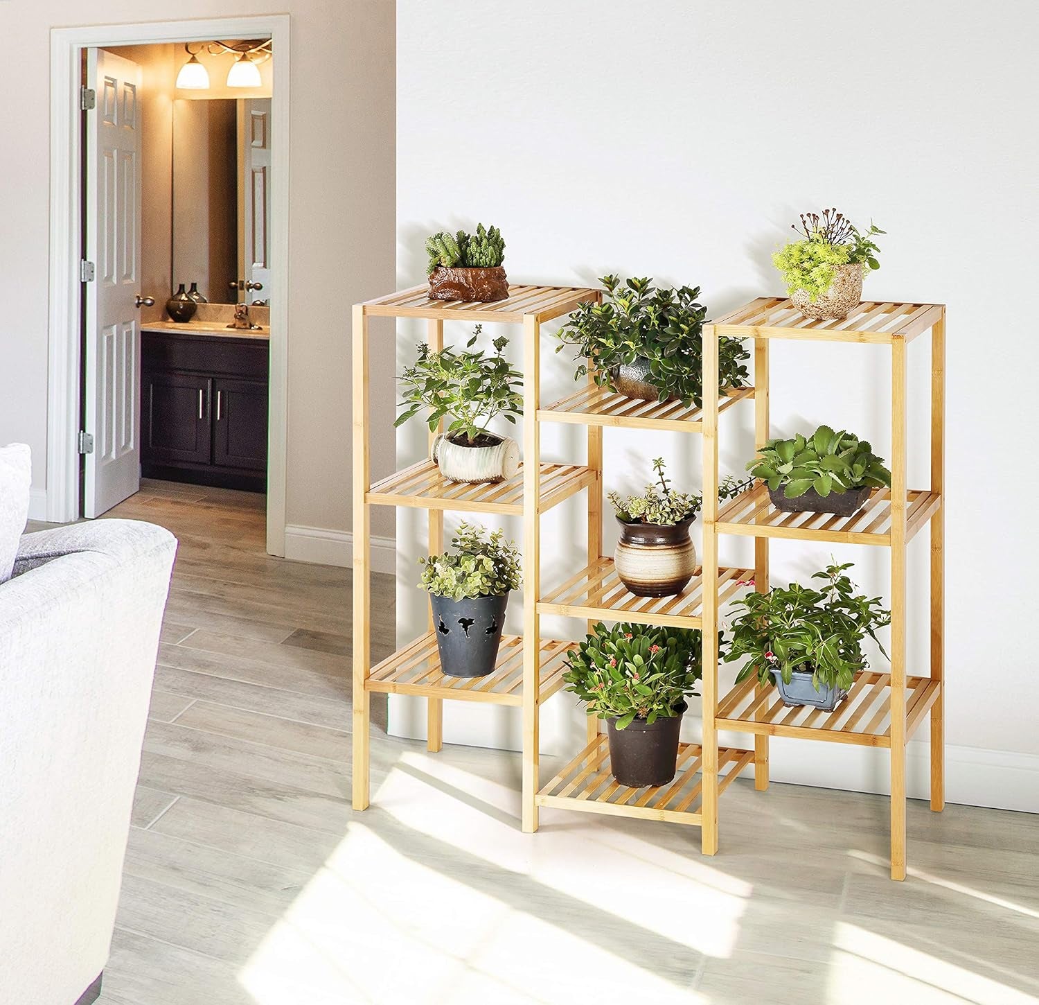 Elegant Bamboo Multi-Tier Plant Stand & Utility Shelf