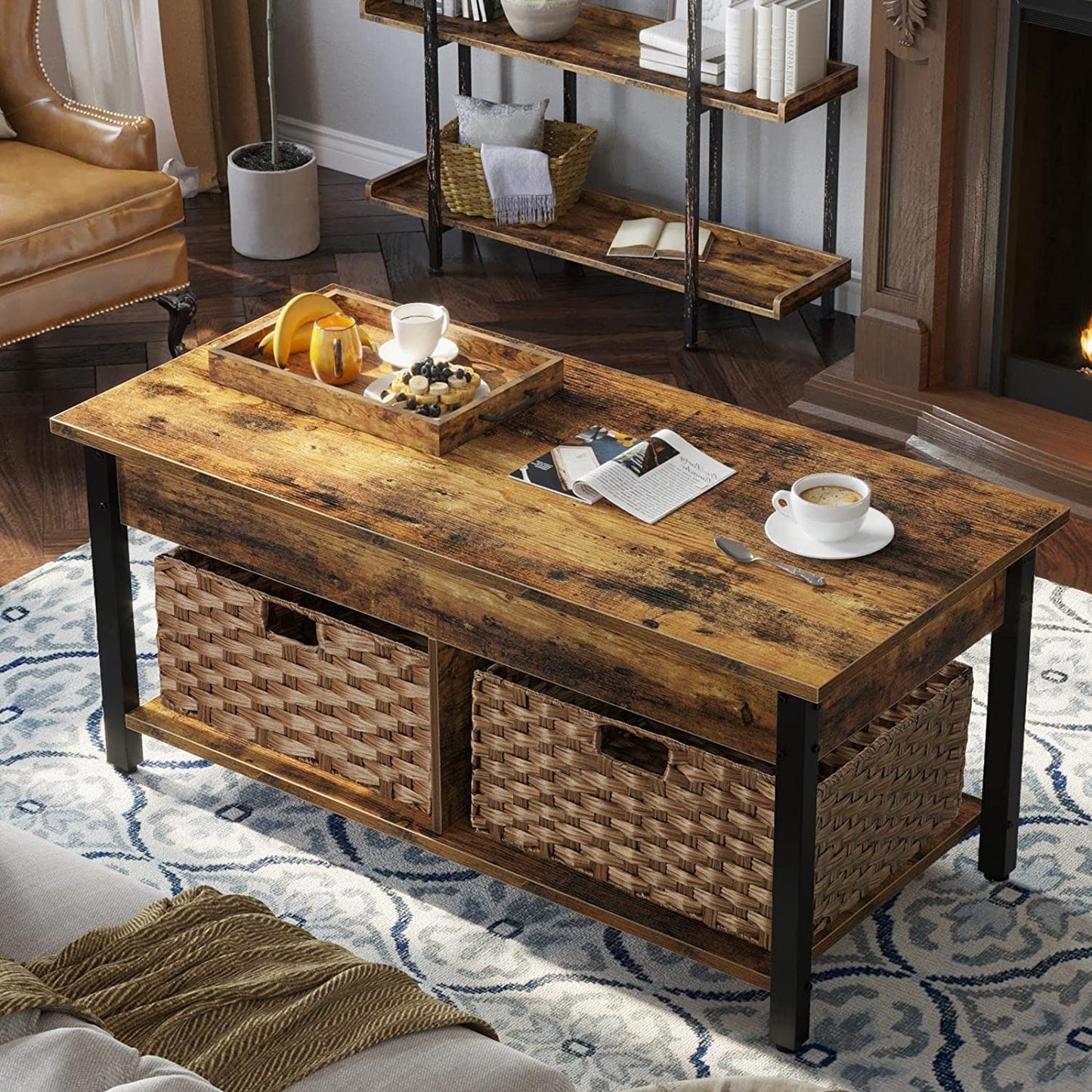 Lift-Top Coffee Table with Baskets