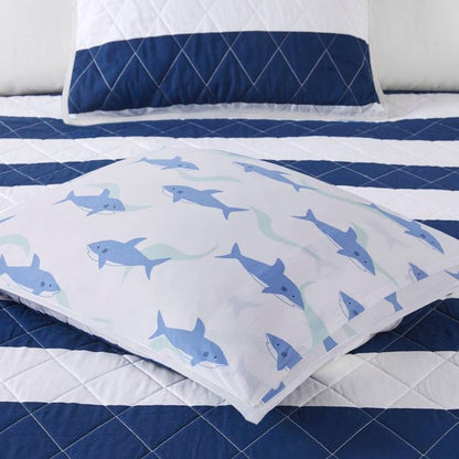 Full/Queen 3 Piece Reversible Cotton Navy Quilt Set