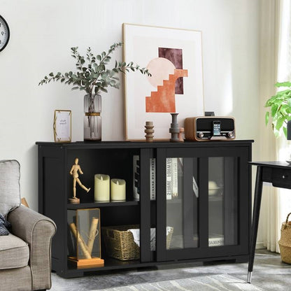 Black Wood Buffet with Glass Sliding Doors