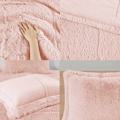 Full/Queen Pink Blush Soft Sherpa Faux Fur 3-Piece Comforter Set