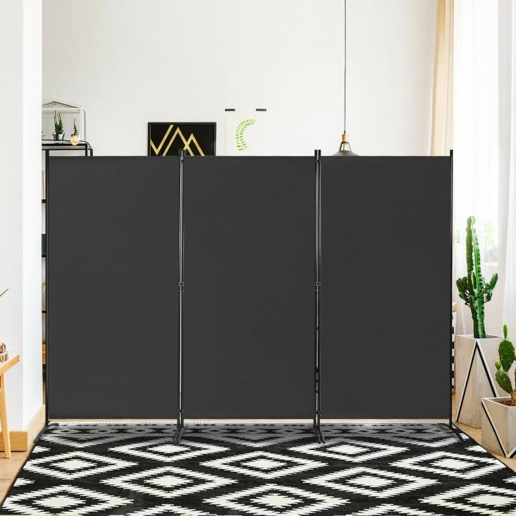 6-Ft Black 3-Panel Room Divider with Steel Base