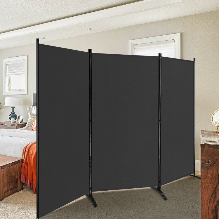 6-Ft Black 3-Panel Room Divider with Steel Base