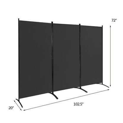 6-Ft Black 3-Panel Room Divider with Steel Base