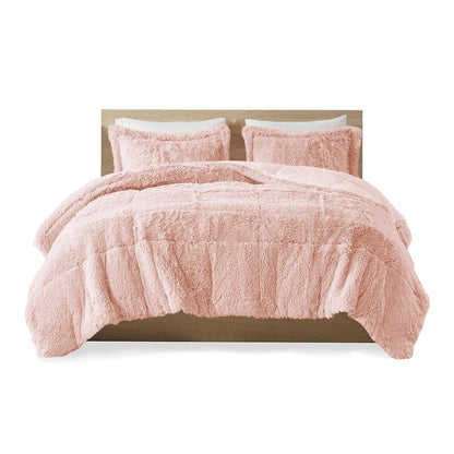 Twin/Twin XL Pink Blush Soft Sherpa Faux Fur 2-Piece Comforter Set