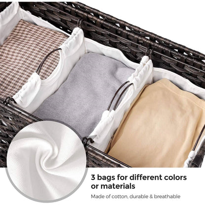 3-Basket Laundry Hamper with Removable Cotton Bags