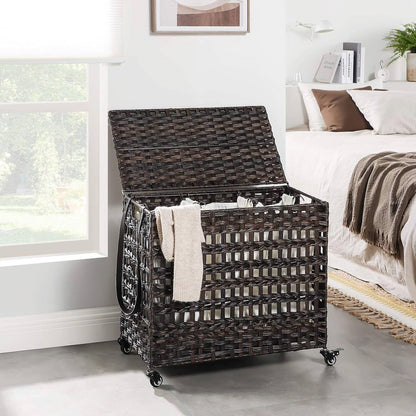 3-Basket Laundry Hamper with Removable Cotton Bags