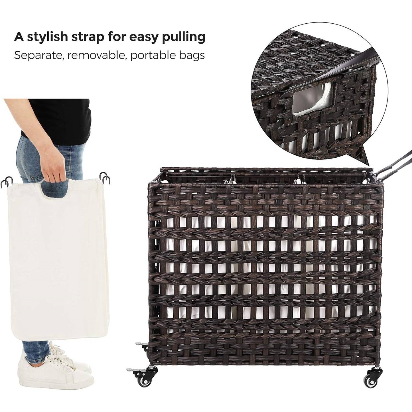 3-Basket Laundry Hamper with Removable Cotton Bags