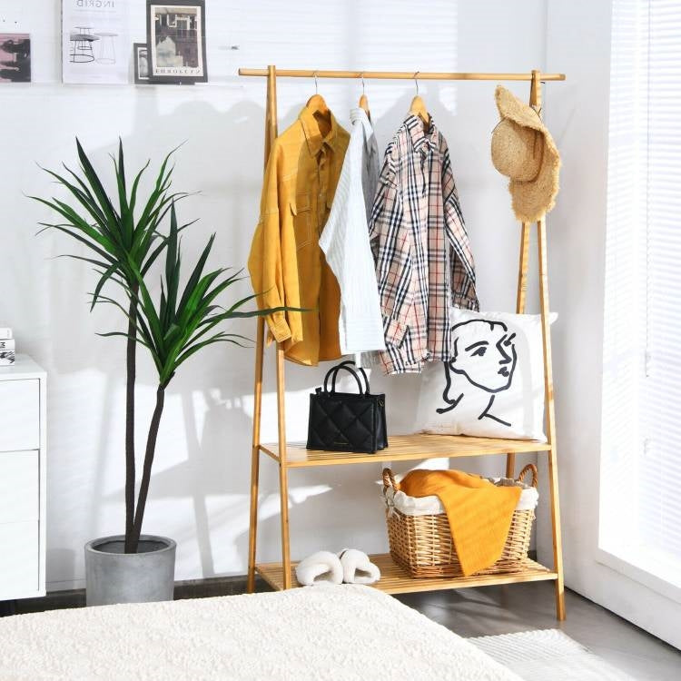 Entryway Wood Clothes Rack with 2 Storage Shelves