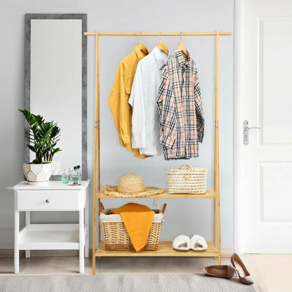 Entryway Wood Clothes Rack with 2 Storage Shelves