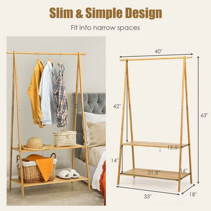 Entryway Wood Clothes Rack with 2 Storage Shelves