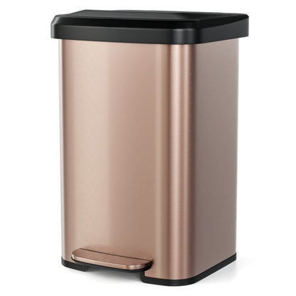 13-Gallon Copper Gold Stainless Steel Step Trash Can with Soft-Close Lid and Deodorizer Filter