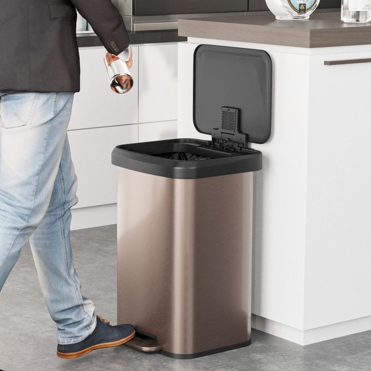 13-Gallon Copper Gold Stainless Steel Step Trash Can with Soft-Close Lid and Deodorizer Filter