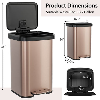 13-Gallon Copper Gold Stainless Steel Step Trash Can with Soft-Close Lid and Deodorizer Filter