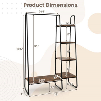 Refined Industrial Wood & Metal Clothing Rack with Storage Shelves