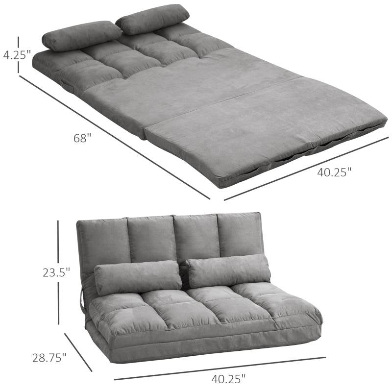 Charcoal Gray Suede Floor Sofa Bed with Adjustable Recliner