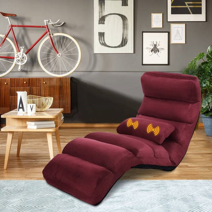 Folding Multi-Position Lounger Chair with Massage Pillow in Dark Red