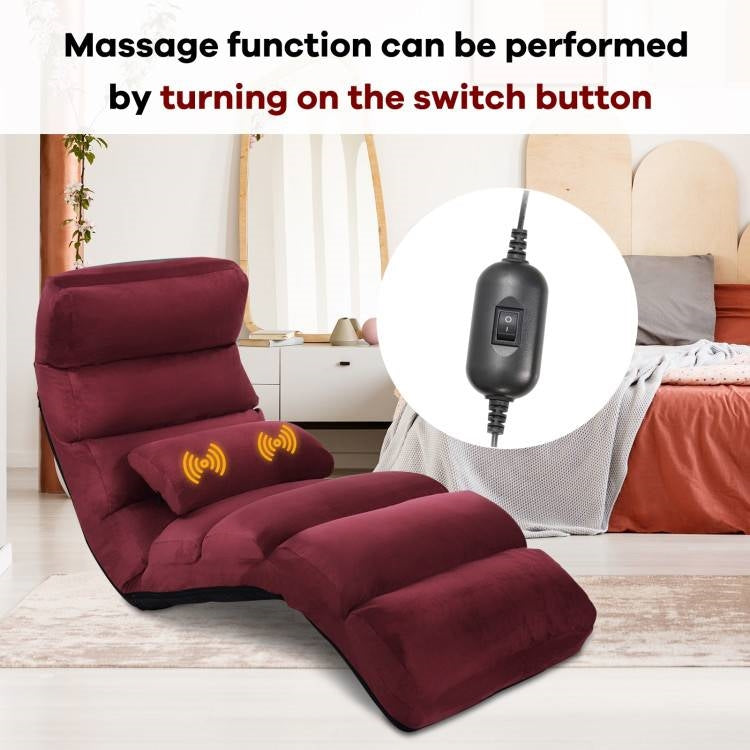 Folding Multi-Position Lounger Chair with Massage Pillow in Dark Red