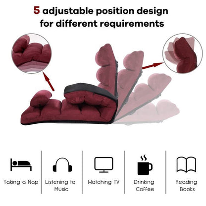 Folding Multi-Position Lounger Chair with Massage Pillow in Dark Red