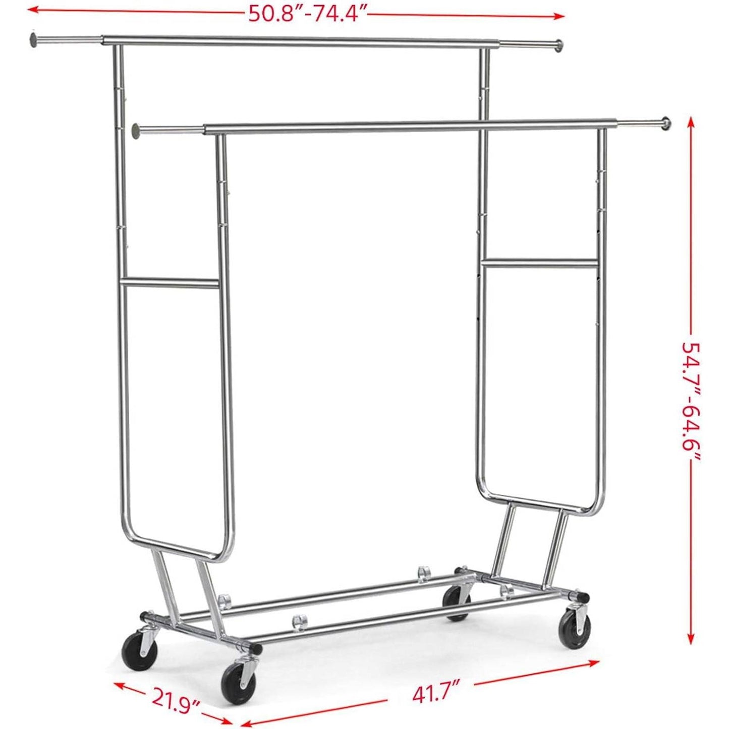 Heavy Duty Double Bar Clothes Hanging Rack on Lockable Wheels