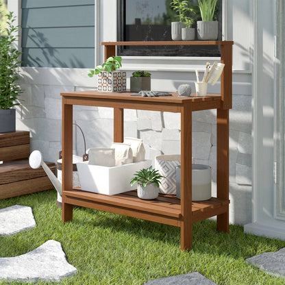 Solid Meranti Wood Outdoor Garden Potting Bench Table with Bottom Shelf