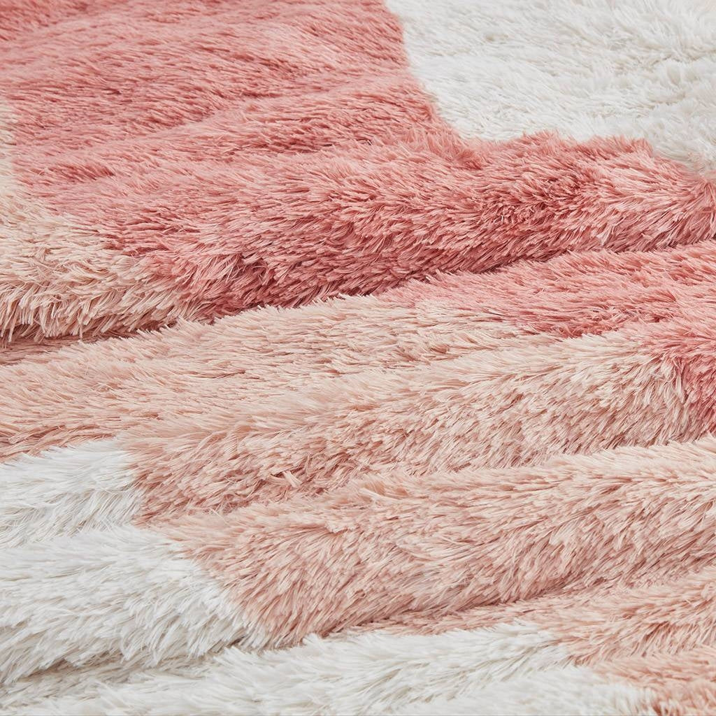 Full/Queen Pink Blush White Soft Sherpa Faux Fur 3-PC Comforter Set