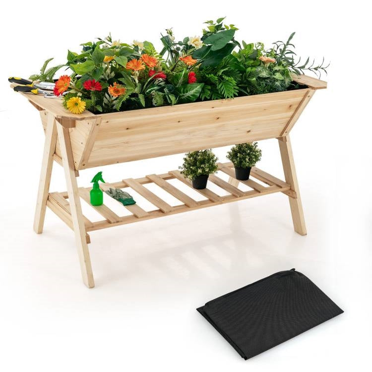 Farmhouse 5-ft 2-Tier Large Natural Wooden Raised Planter Box