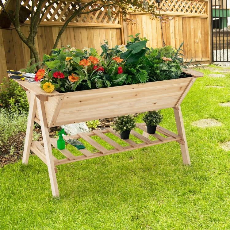 Farmhouse 5-ft 2-Tier Large Natural Wooden Raised Planter Box