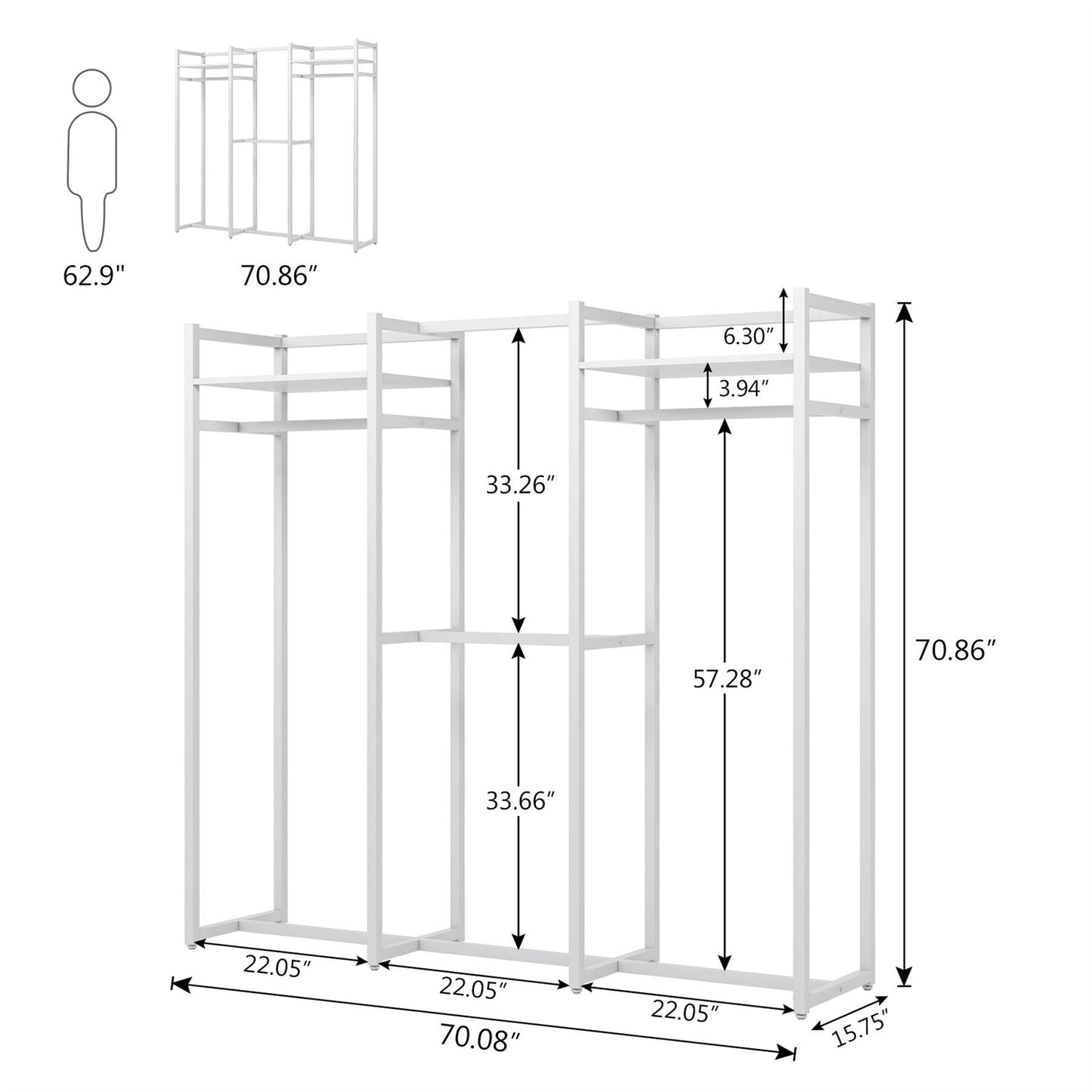 Heavy Duty White Metal Freestanding Garment Rack with 4 Clothes Rods