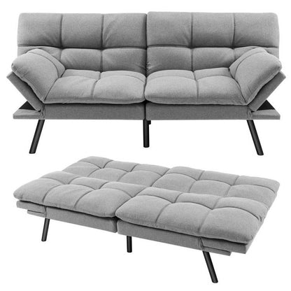 Modern Mid-Century Grey Imitation Linen Upholstered Futon Sleeper Sofa Bed