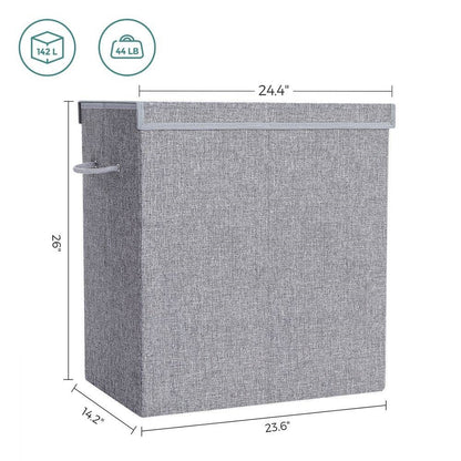 Grey Fabric 2-Compartmant Laundry Basket with Removeable Cotton Bag