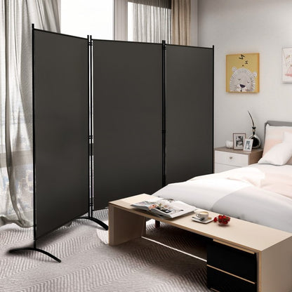 6-Ft Grey 3-Panel Folding Room Divider with Steel Frame