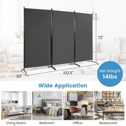 6-Ft Grey 3-Panel Folding Room Divider with Steel Frame