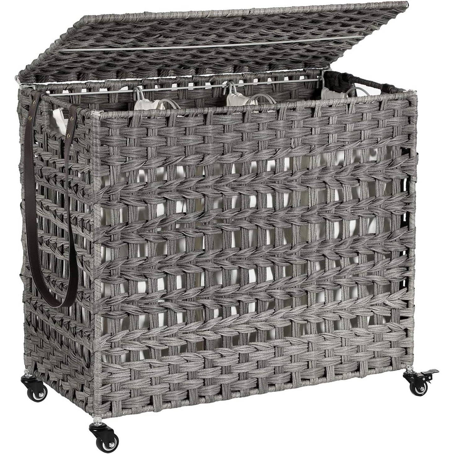 Grey Woven 3-Basket Laundry Hamper with Removable Cotton Bags