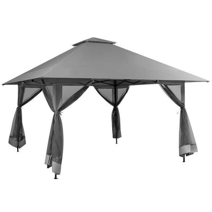 Elegant Estate Gazebo: 13' x 13' Gray Outdoor Pavilion with Mosquito Mesh Enclosure