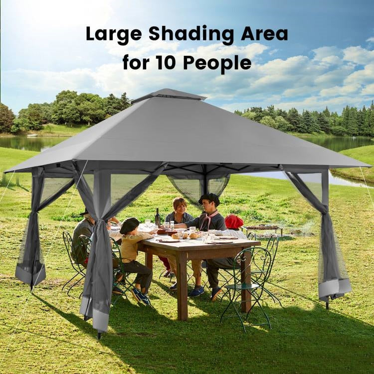 Elegant Estate Gazebo: 13' x 13' Gray Outdoor Pavilion with Mosquito Mesh Enclosure