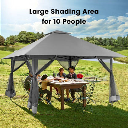 Elegant Estate Gazebo: 13' x 13' Gray Outdoor Pavilion with Mosquito Mesh Enclosure