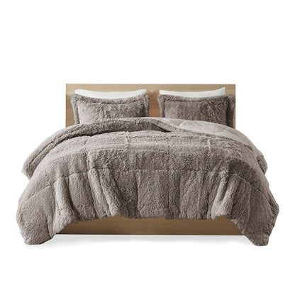 Twin/Twin XL Grey Soft Sherpa Faux Fur 2-Piece Comforter Set with Pillow Shams