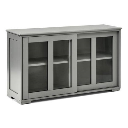 Grey Wood Buffet Cabinet with Glass Sliding Doors