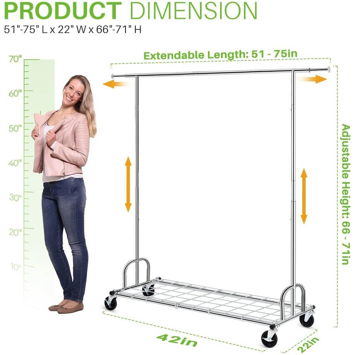 Industrial Strength Rolling Clothes Rack - 450 lb Capacity with Locking Wheels