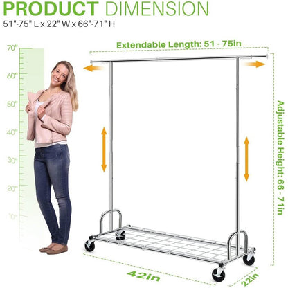 Industrial Strength Rolling Clothes Rack - 450 lb Capacity with Locking Wheels