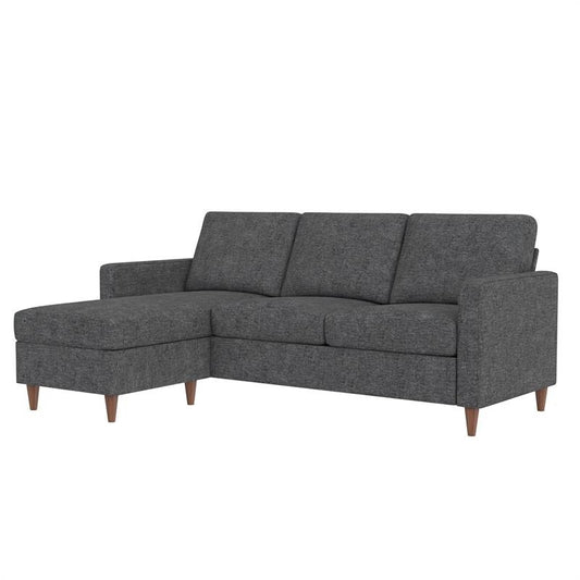 Mid-Century Modern Left or Right Facing Sectional Sofa in Dark Grey Linen