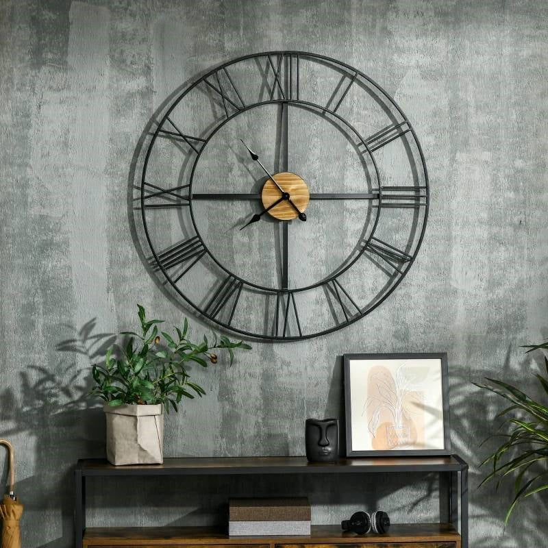 36-inch Metal Wall Clock with Roman Numerals