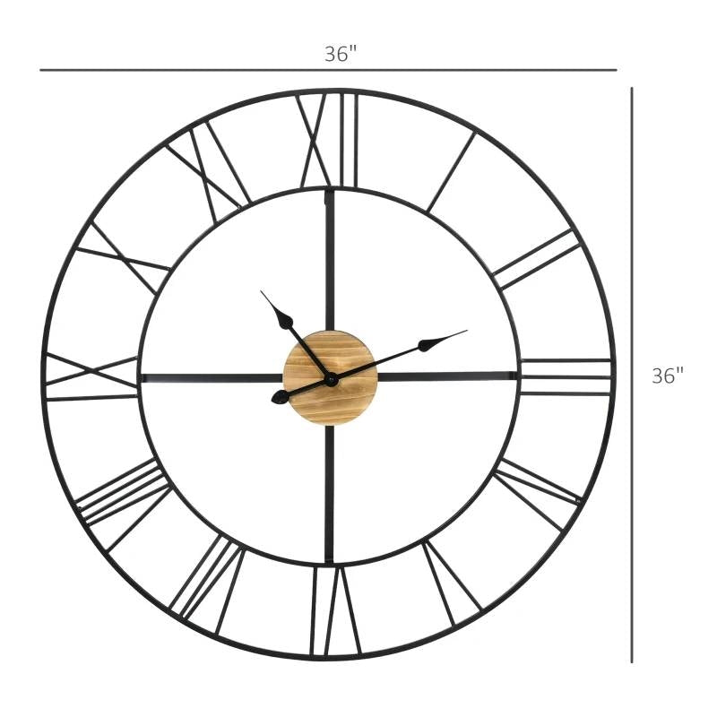 36-inch Metal Wall Clock with Roman Numerals