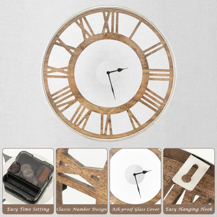 Natural Wood Roman Numerals Wall Clock