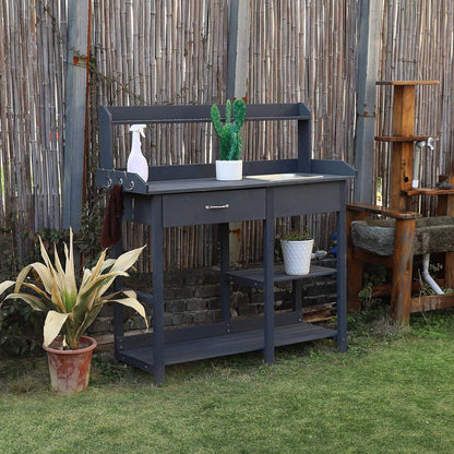 Grey Wood Garden Potting Bench with Removable Sink and Storage Shelf