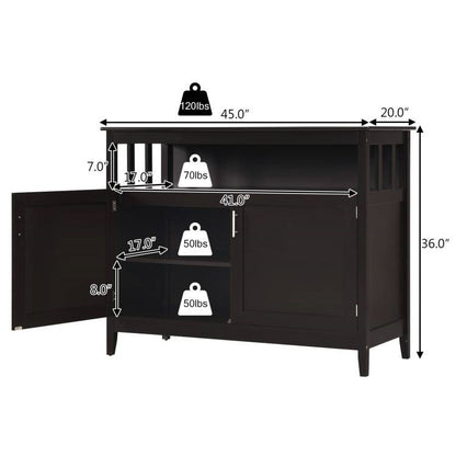 Dark Brown Wood 2-Door Dining Buffet with Open Storage Shelf