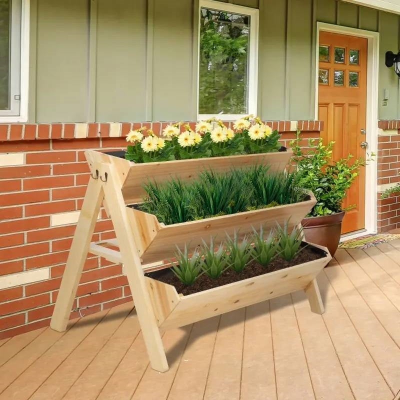 3-Tier Fir Wood A-Frame Elevated Planter Box