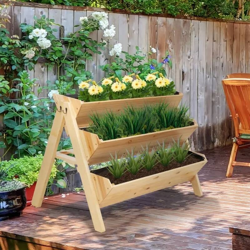 3-Tier Fir Wood A-Frame Elevated Planter Box