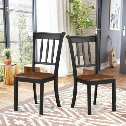 Set of 2 Solid Wood Black Mission Style Armless Dining Chairs with Brown Seat